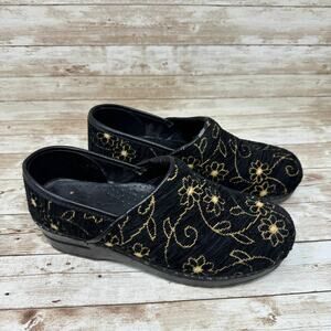 Dansko Sanita Professional Black Floral Tapestry Work Slip On Clogs Women's 39
